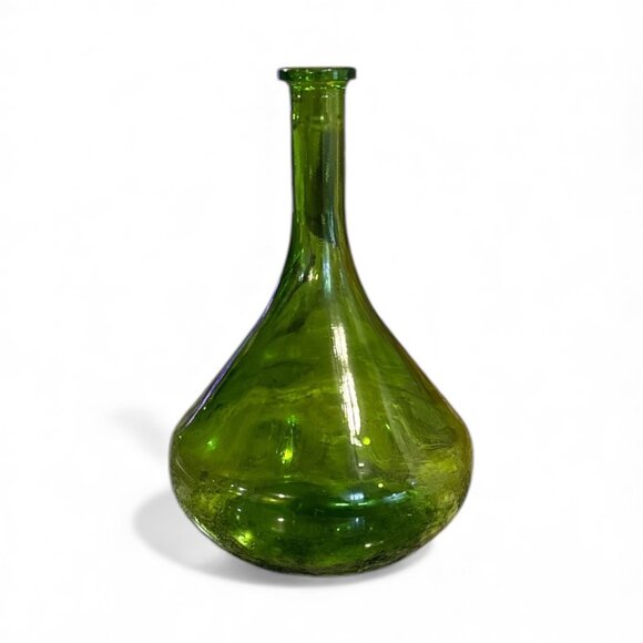 Green Recycled Glass Demijohn Vase 10” Thick Decorative Bottle Rustic Farmhouse - Picture 3 of 4